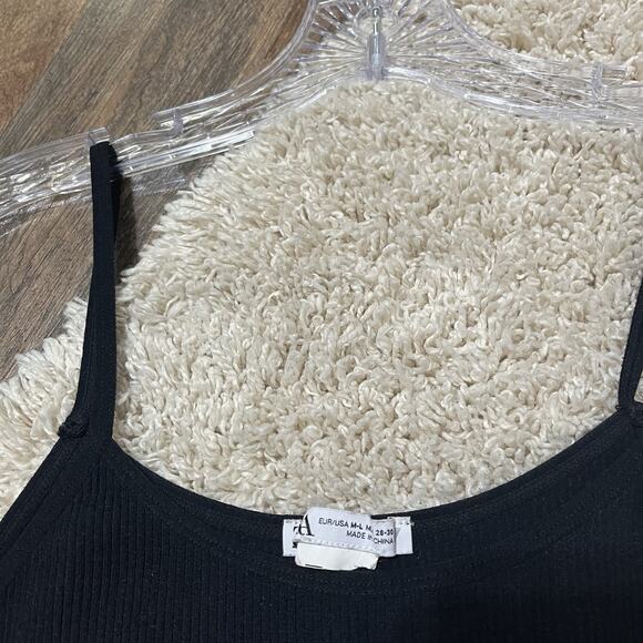 Zara Size Medium Large Black Ribbed Sleeveless Seamless Jumpsuit - Picture 4 of 5